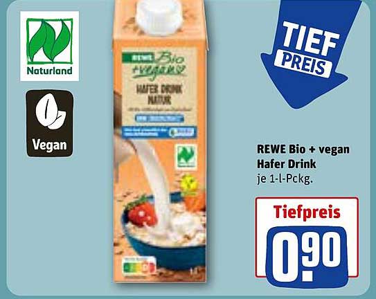 REWE Bio + vegan Hafer Drink je 1-l-Pckg.