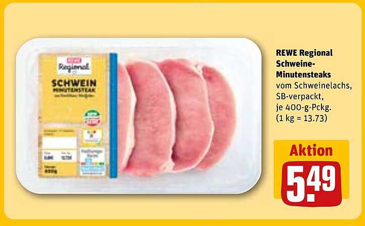 REWE Regional Schweine-Minutensteaks vom Schweinelachs, SB-verpackt, je 400-g-Packung