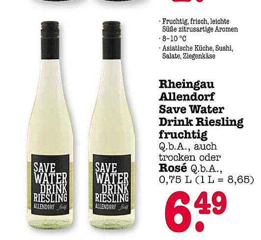 Rheingau Allendorf Save Water Drink Riesling fruchtig Q.b.A.
