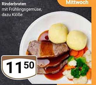 Rinderbraten mit Frühlingsgemüse, dazu Klöße