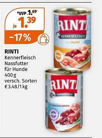 RINTI Kennerfleisch Nassfutter für Hunde 400 g - versch. Sorten
