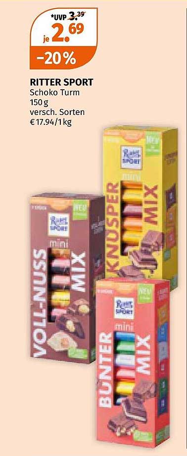 RITTER SPORT Schoko Turm 150 g, verschiedene Sorten