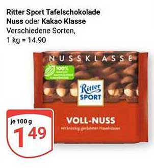 Ritter Sport Tafel-Schokolade Nuss oder Kakao Klasse