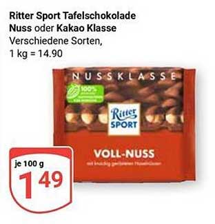 Ritter Sport Tafel Schokolade Nuss oder Kakao Klasse