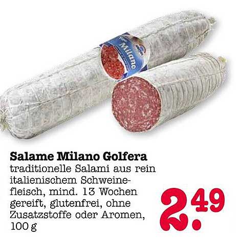 Salame Milano Golfera 100 g - traditionelle Salami aus rein italienischem Schweinefleisch