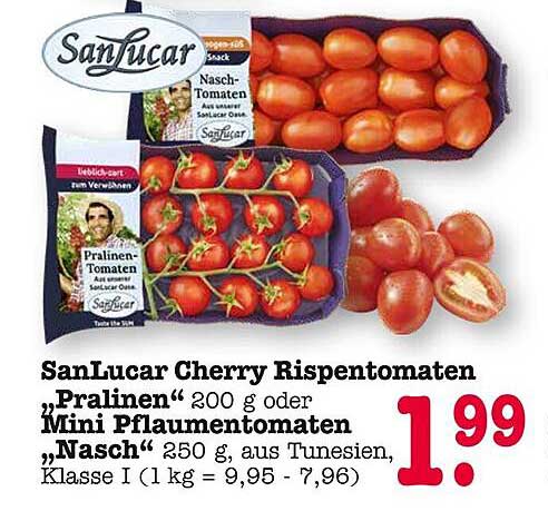 SanLucar Cherry Rispentomaten „Pralinen“ 200 g oder Mini Pflauentomaten „Nasch“ 250 g