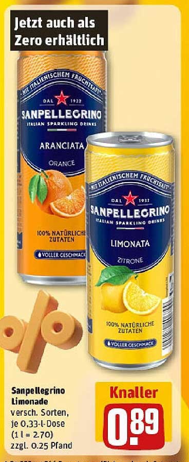 Sanpellegrino Limonade, verschiedene Sorten, je 0,33 l-Dose