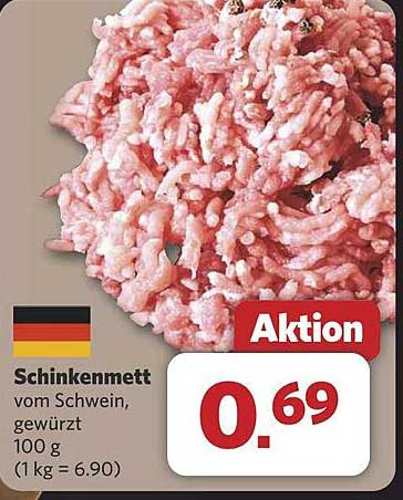 Schinkenmett vom Schwein, gewürzt - 100 g für 0,69 €