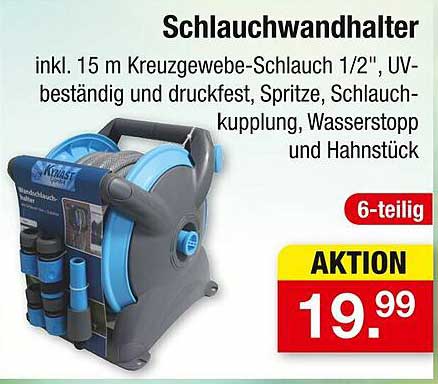 Schlauchwandhalter inkl. 15 m Kreuzgewebe-Schlauch 1/2"