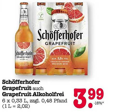 Schöfferhofer Grapefruit auch Grapefruit Alkoholfrei 6 x 0,33 L