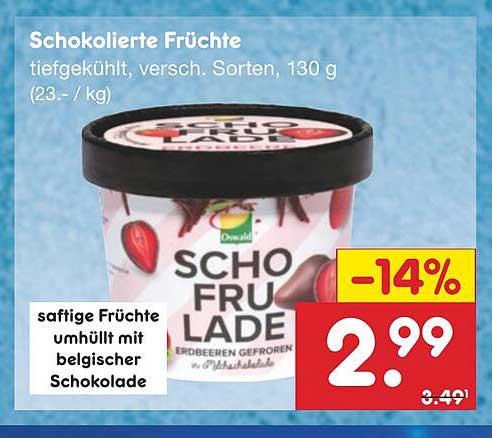 Schokolierte Früchte, tiefgekühlt, verschiedene Sorten, 130 g