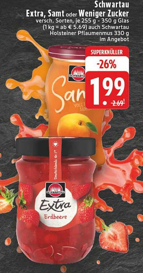 Schwartau Extra, Samt oder Weniger Zucker - 255 g Gläser