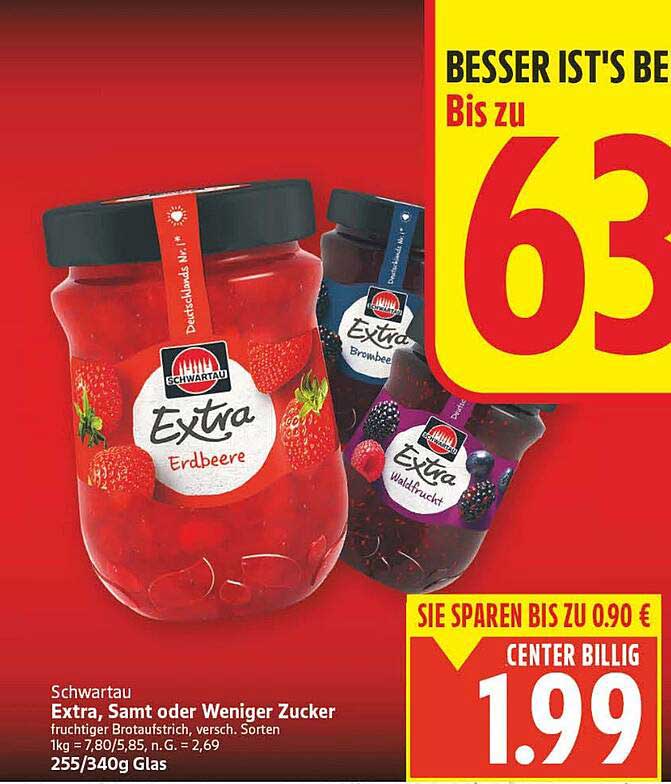 Schwartau Extra, Samt oder Weniger Zucker – verschiedene Sorten