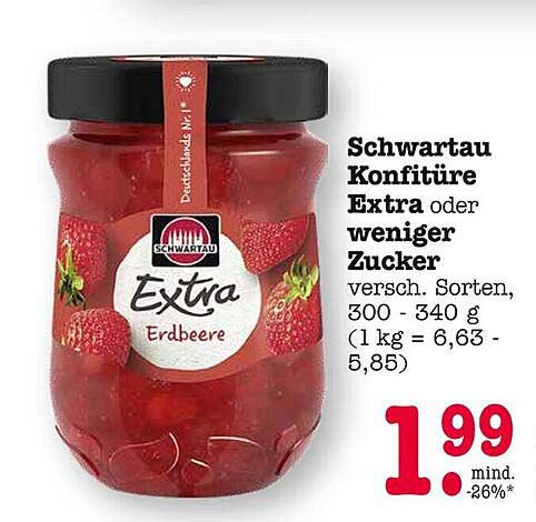 Schwartau Konfitüre Extra oder weniger Zucker, 300-340 g