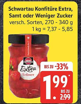 Schwartau Konfitüre Extra, Samt oder Weniger Zucker, verschiedene Sorten, 270 - 340 g