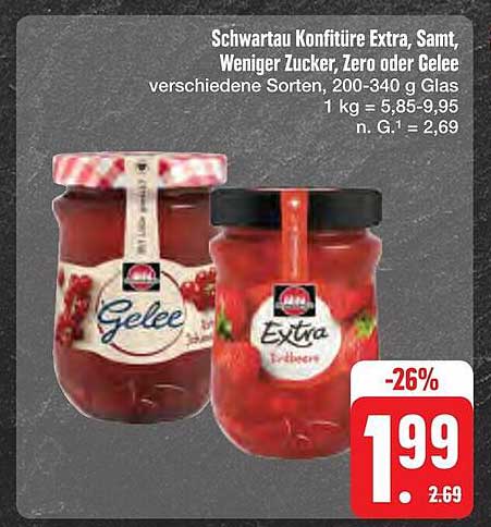 Schwartau Konfitüre Extra, Samt, Weniger Zucker, Zero oder Gelee, verschiedene Sorten, 200-340 g Glas