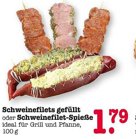 Schweinefilets gefüllt oder Schweinefilet-Spieße, ideal für Grill und Pfanne, 100 g