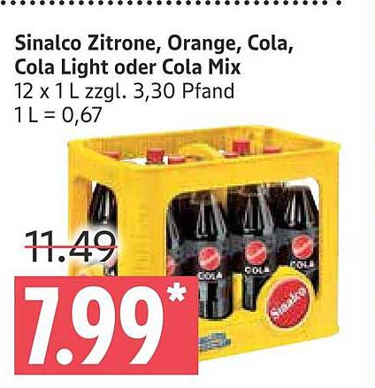 Sinalco Zitrone, Orange, Cola, Cola Light oder Cola Mix – 12 x 1 L