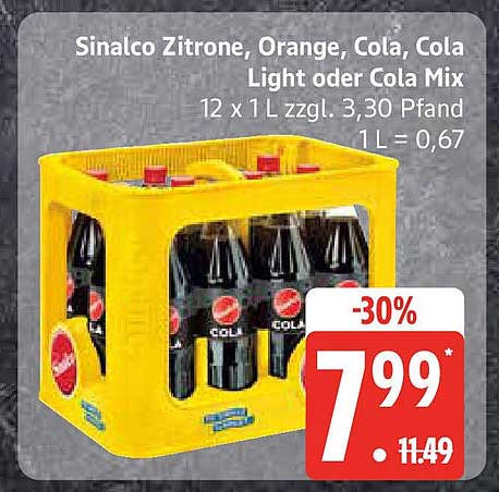 Sinalco Zitronen, Orange, Cola, Cola Light oder Cola Mix - 12 x 1 L