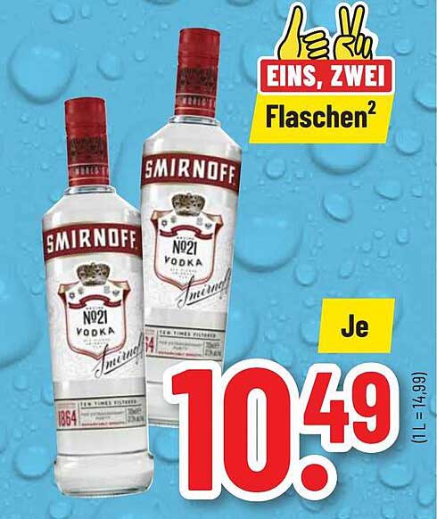 Smirnoff No. 21 Vodka - 1 Liter für 10,49 € (2 Flaschen zum Preis von 1)