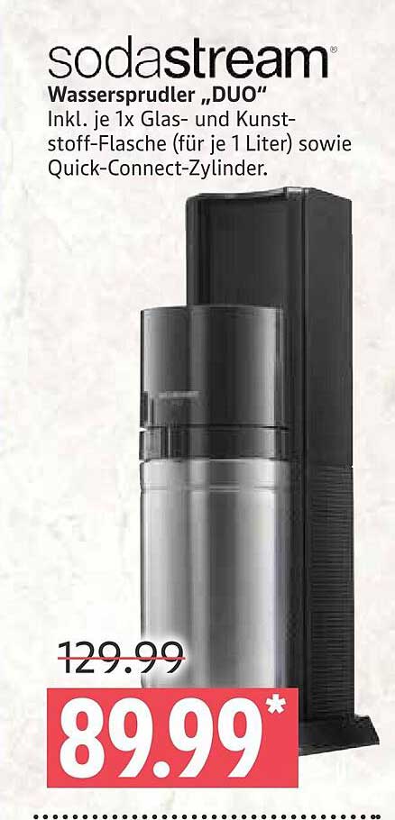 sodaStream Wassersprudler "DUO" inkl. je 1x Glas- und Kunststoff-Flasche sowie Quick-Connect-Zylinder