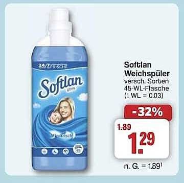 Softlan Weichspüler verschiedene Sorten 45-WL-Flasche
