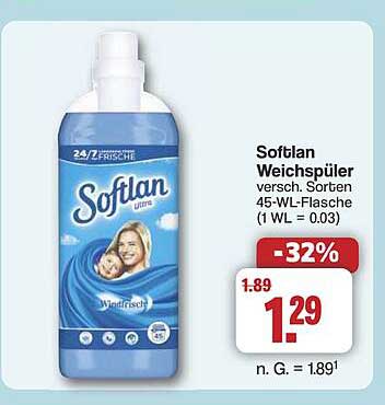 Softlan Weichspüler verschiedene Sorten 45-WL-Flasche