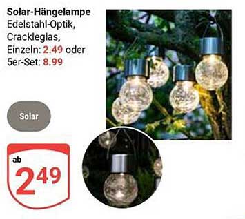 Solar-Hängelampe Edelstahl-Optik, Crackglas, Einzelnen: 2,49 oder 5er-Set: 8,99