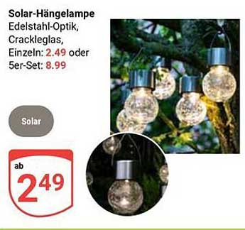Solar-Hängelampe Edelstahl-Optik, Crackleglas