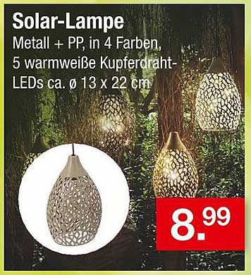 Solar-Lampe Metall + PP, in 4 Farben, 5 warmweiße Kupferdraht-LEDs ca. Ø 13 x 22 cm