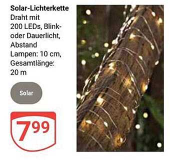 Solar-Lichterkette mit 200 LEDs - blinkend oder Dauerlicht