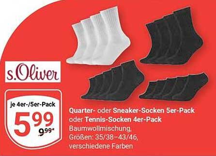 s.Oliver Quarter- oder Sneaker-Socken 5er-Pack oder Tennis-Socken 4er-Pack