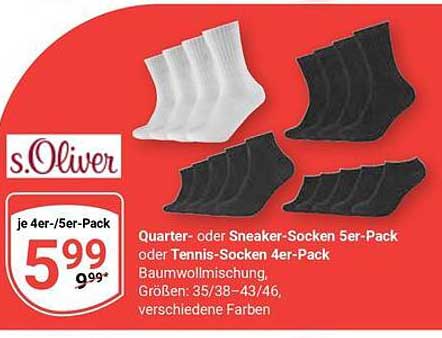 s.Oliver Quarter- oder Sneaker-Socken 5er-Pack oder Tennis-Socken 4er-Pack