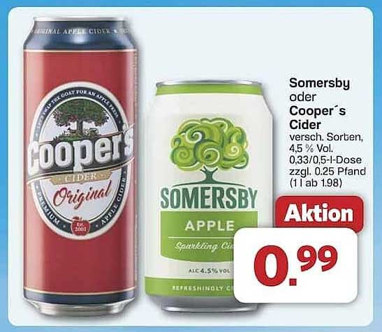 Somersby oder Cooper`s Cider, verschiedene Sorten, 4,5 % Vol.