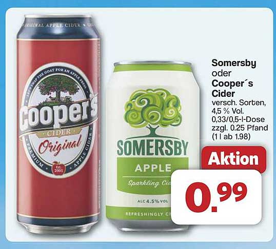 Somersby oder Cooper's Cider - Verschiedene Sorten, 4,5 % Vol.