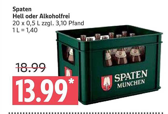 Spaten Hell oder Alkoholfrei 20 x 0,5 L zzgl. 3,10 Pfand