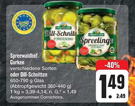 Spreewaldhof Gurken verschiedene Sorten oder Dill-Schnitten 650-790 g Glas (Abtropfgewicht 360-440 g)