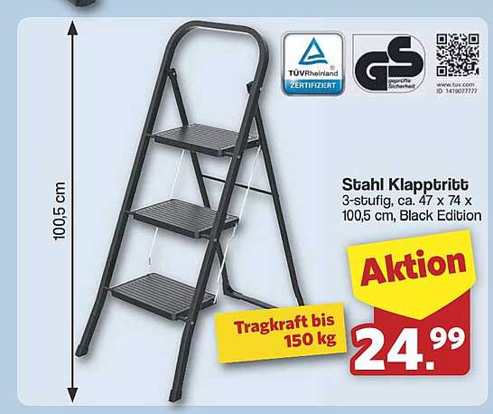 Stahl Klapptreppe 3-stufig, Black Edition