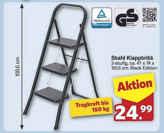 Stahl Klapptritt 3-stufig, Black Edition