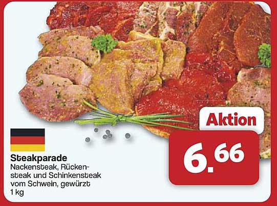 Steakparade Nackensteak, Rückensteak und Schinkensteak vom Schwein, gewürzt - 1 kg