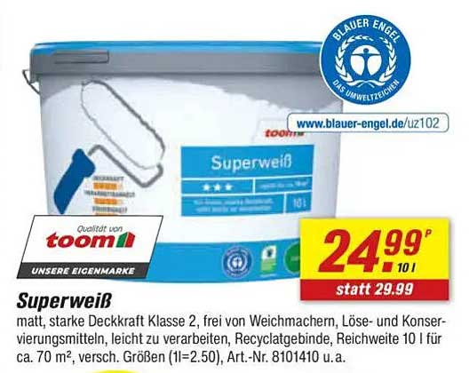 Superweiß von toom – jetzt für nur 24,99€ statt 29,99€!