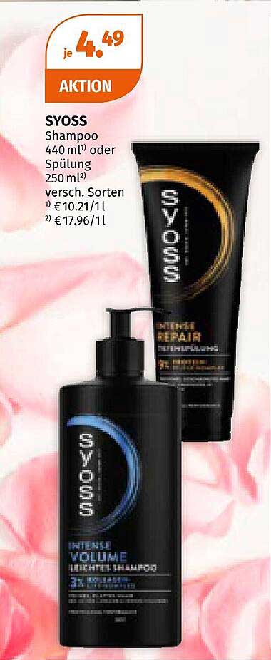 SYOSS Shampoo 440 ml oder Spülung 250 ml – jeweils für 4,49 €