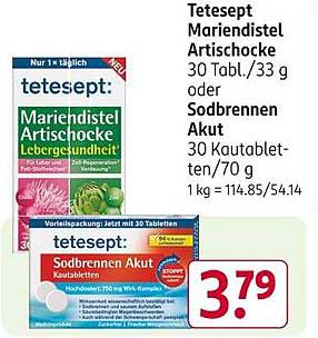 Tetesept Mariendistel Artischocke 30 Tbl./33 g oder Sodbrennen Akut 30 Kautabletten/70 g
