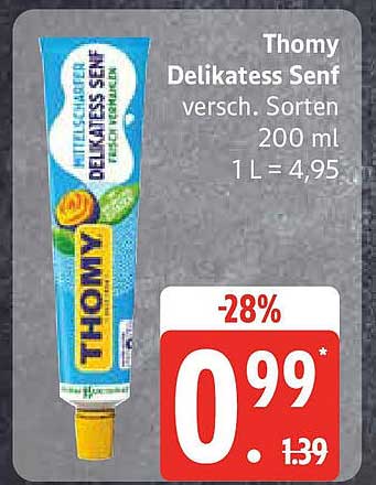 Thomy Delikatess Senf versch. Sorten 200 ml
