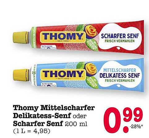 Thomy Mittelscharfer Delikatess-Senf oder Scharfer Senf 200 ml
