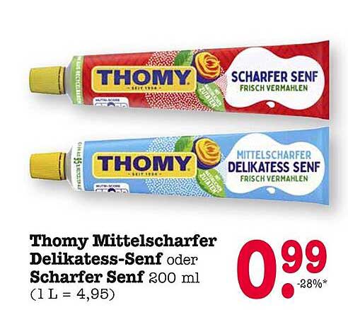 Thomy Mittelscharfer Delikatess-Senf oder Scharfer Senf 200 ml