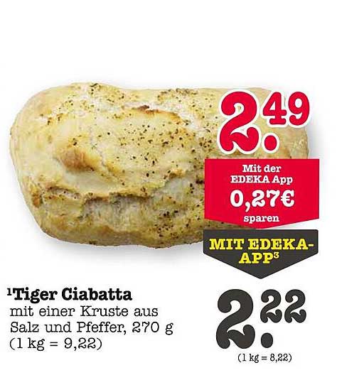 Tiger Ciabatta mit einer Kruste aus Salz und Pfeffer, 270 g