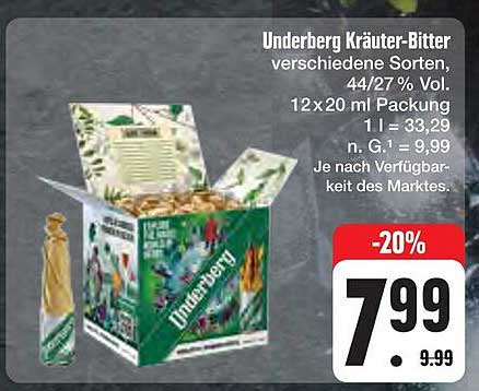 Underberg Kräuter-Bitter verschiedene Sorten, 44/27 % Vol., 12x20 ml Packung