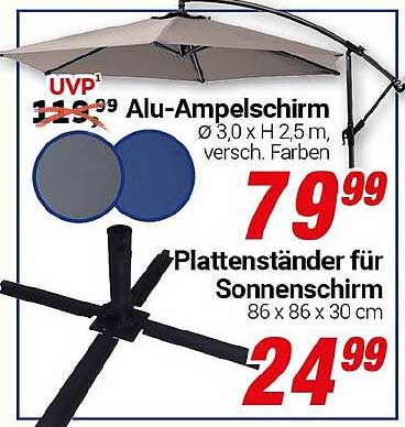 UVP 112,99 € - Alu-Amparaschirm Ø 3,0 x H 2,5 m, verschiedene Farben
