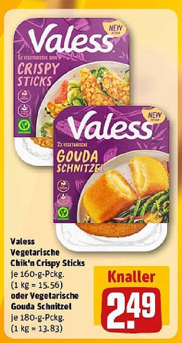 Valess Vegetarische Chik'n Crispy Sticks 160-g-Pckg oder Vegetarische Gouda Schnitzel 180-g-Pckg